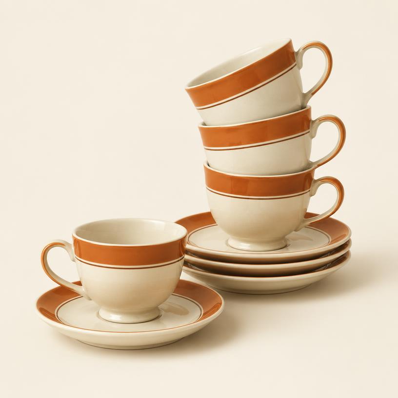 Cream & Orange Cup Set